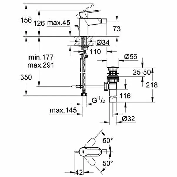 Baterie bideu Grohe BauEdge crom lucios — imaginea 3