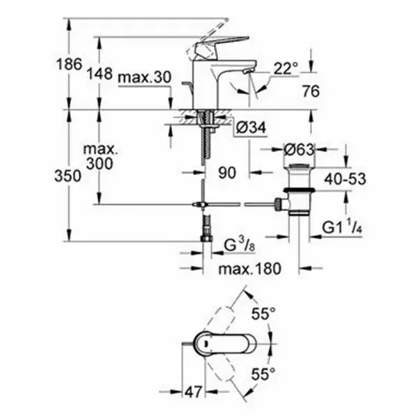 Baterie lavoar Grohe Eurosmart Cosmopolitan S crom — imaginea 2