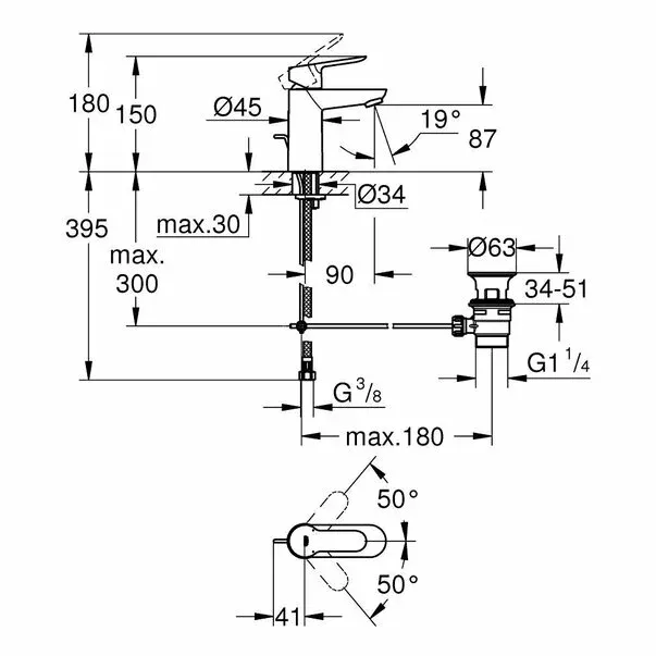 Baterie lavoar Grohe BauEdge S crom lucios — imaginea 4