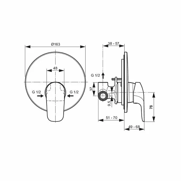 Baterie dus incastrata Ideal Standard Ceraflex cu corp ingropat crom — imaginea 3