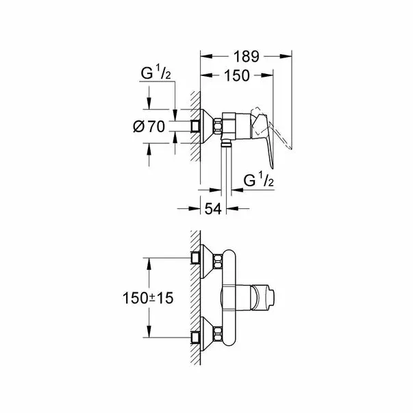 Baterie dus Grohe BauEdge crom lucios — imaginea 3