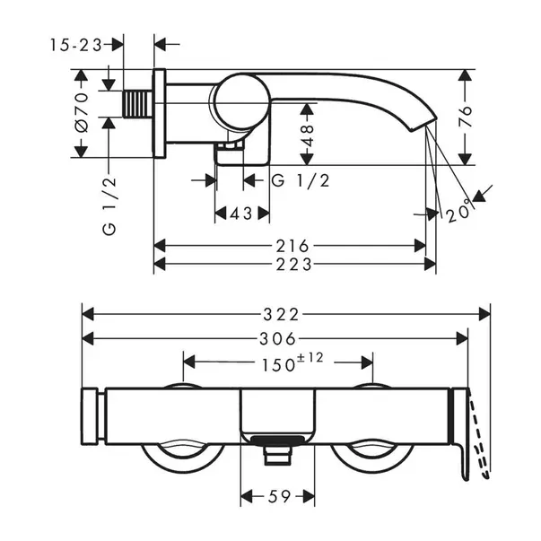 Baterie cada - dus Hansgrohe Vivenis negru mat monocomanda — imaginea 3