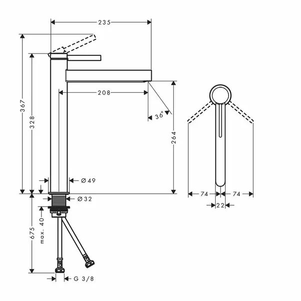 Baterie lavoar inalta Hansgrohe Finoris 260 cu ventil Push-Open negru mat — imaginea 4