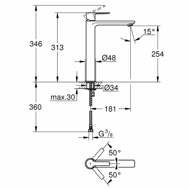 Baterie lavoar inalta Grohe Lineare marimea XL crom — imaginea 2