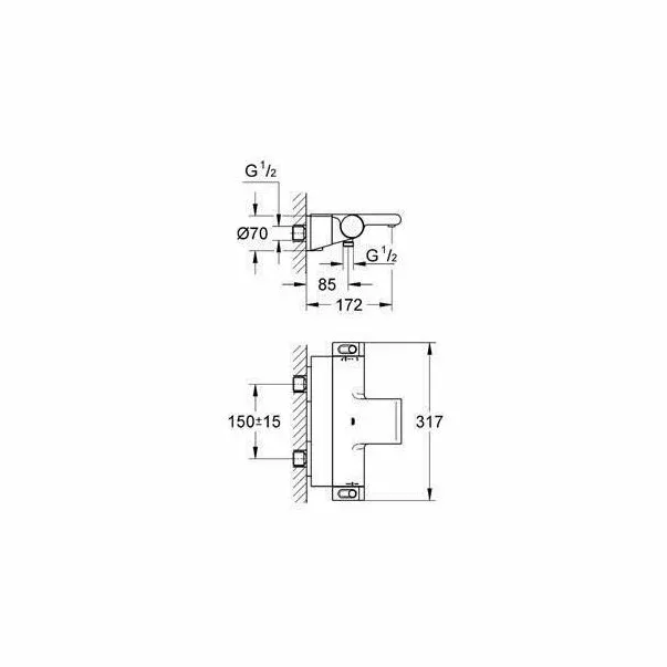 Baterie cada - dus termostatata Grohe Grohtherm 2000 crom lucios — imaginea 2