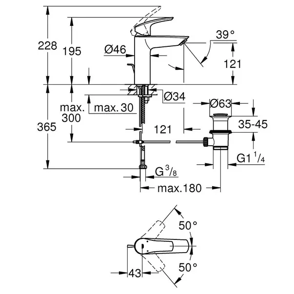 Baterie lavoar monocomanda negru mat Grohe Eurosmart New M — imaginea 2