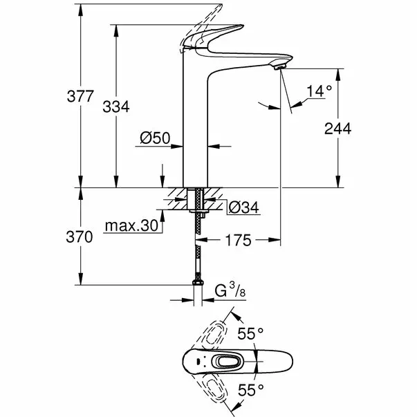 Baterie lavoar inalta Grohe Eurostyle New XL maner loop alb — imaginea 2