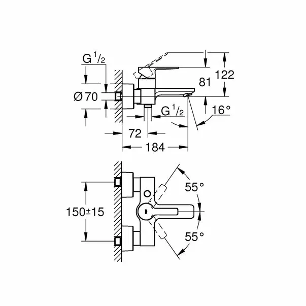 Baterie cada - dus Grohe Lineare crom lucios — imaginea 4