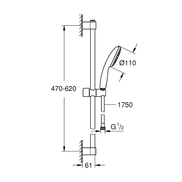 Set baterii lavoar dus Grohe BauEdge si dus cu bara Tempesta crom lucios — imaginea 3