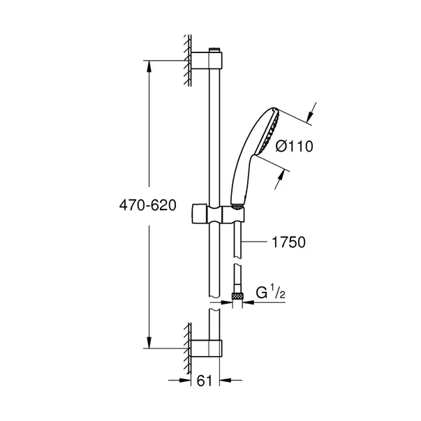 Set baterii lavoar cada Grohe BauEdge si dus cu bara Tempesta crom lucios — imaginea 2