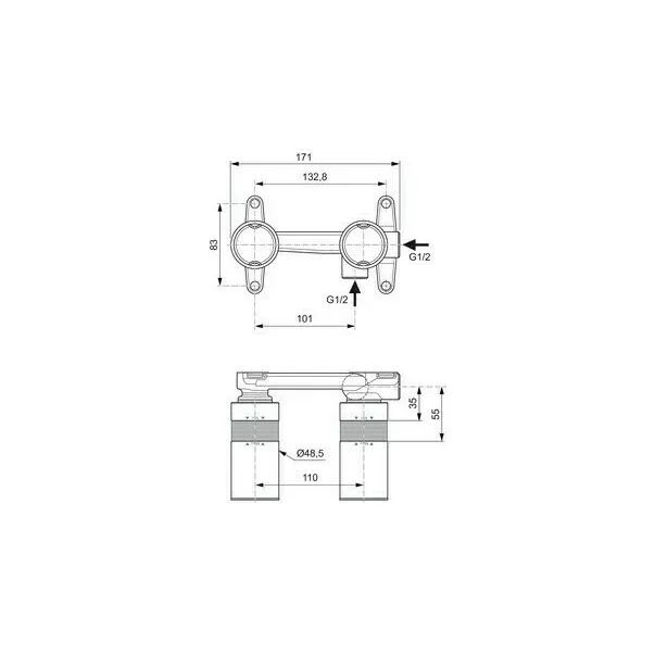 Corp incastrat Ideal Standard pentru baterii lavoar cu montaj pe perete Easy Box — imaginea 2