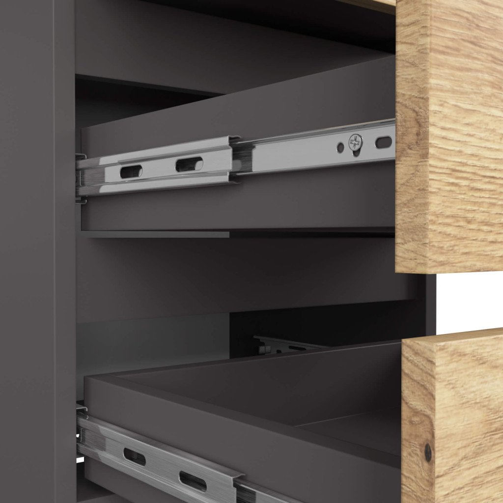Noptiera cu 3 sertare, PAL laminat 16 mm, 40x35x57 cm, gri si stejar artisan — imaginea 5