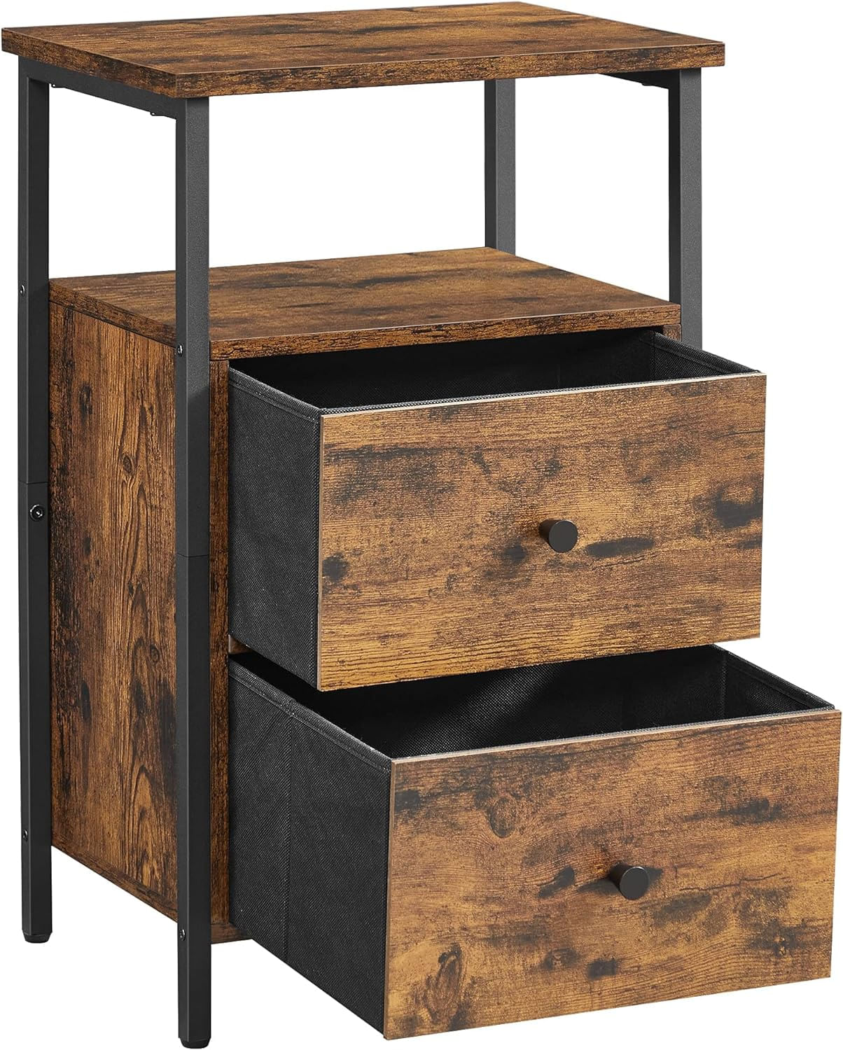 Noptiera cu 2 sertare pentru dormitor, design industrial, 28x38x60cm, maro si negru — imaginea 4