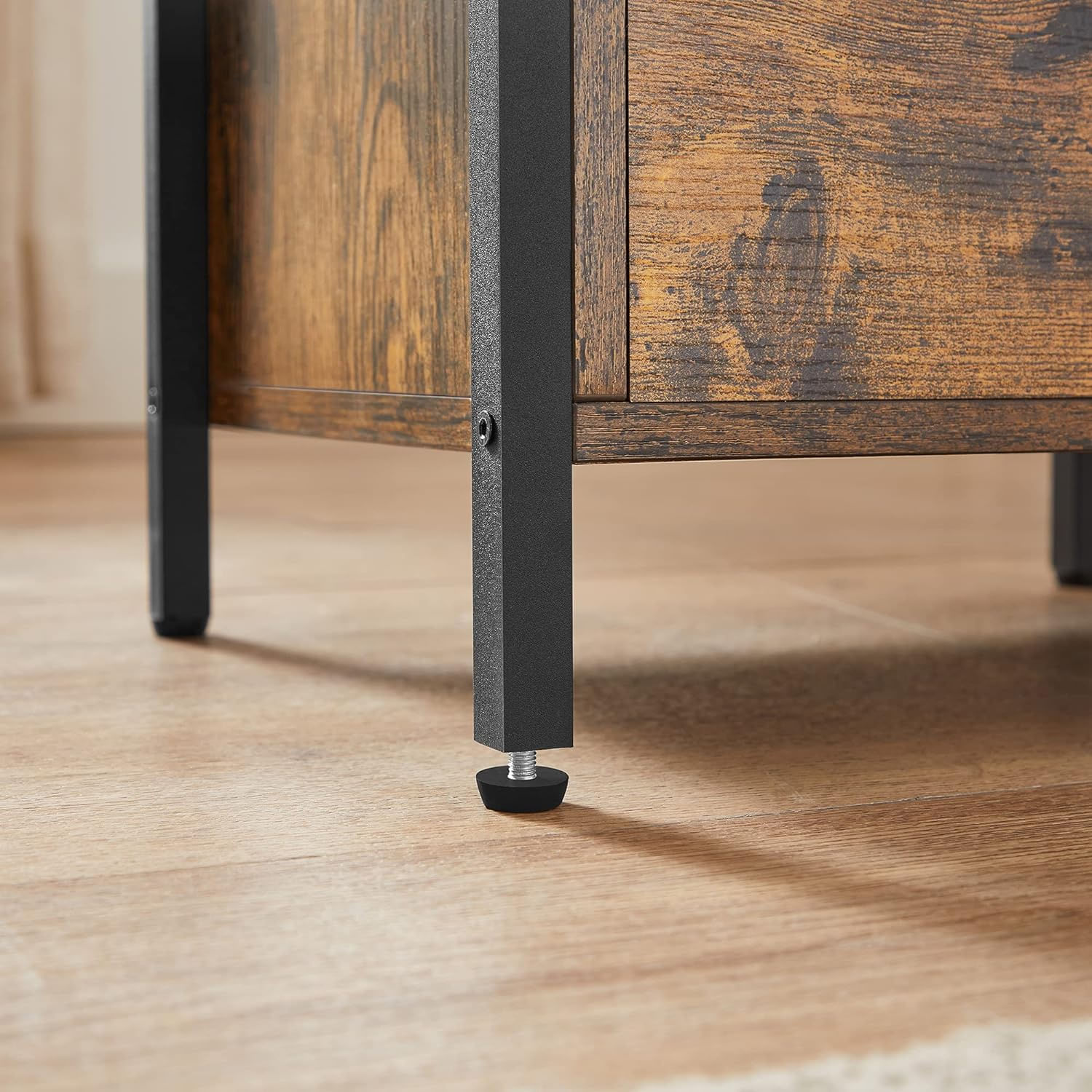 Noptiera cu 2 sertare pentru dormitor, design industrial, 28x38x60cm, maro si negru — imaginea 7