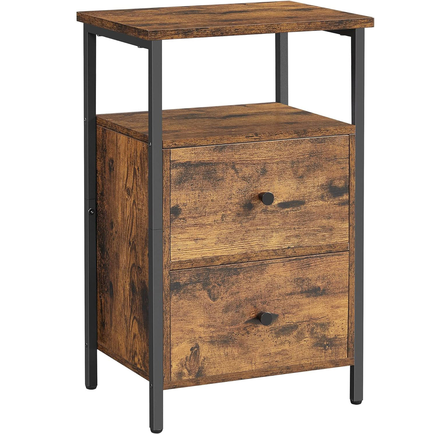 Noptiera cu 2 sertare pentru dormitor, design industrial, 28x38x60cm, maro si negru — imaginea 8