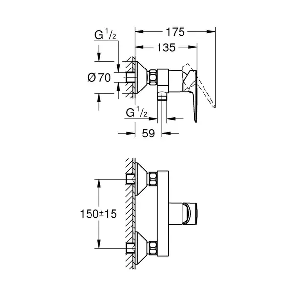 Baterie dus Grohe BauEdge New crom lucios — imaginea 2