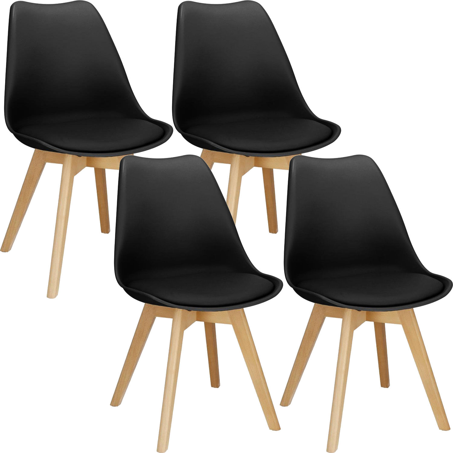 Set 4 scaune dining Verdhe pentru bucatarie cu perna tapitata cu piele ecologica, 44x82cm, negru — imaginea 4