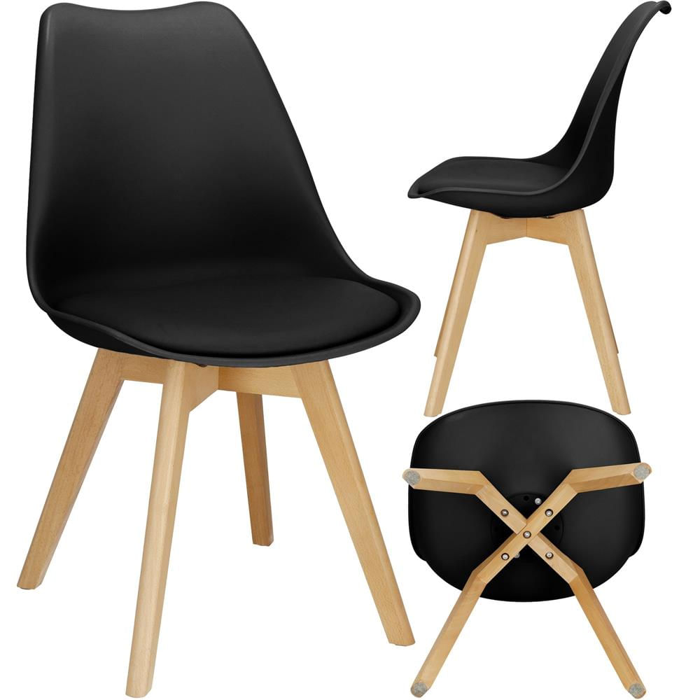 Set 4 scaune dining Verdhe pentru bucatarie cu perna tapitata cu piele ecologica, 44x82cm, negru — imaginea 9