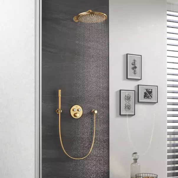 Palarie si brat de dus Grohe Rainshower Cosmopolitan 310 auriu periat Cool Sunrise 1 functie — imaginea 3