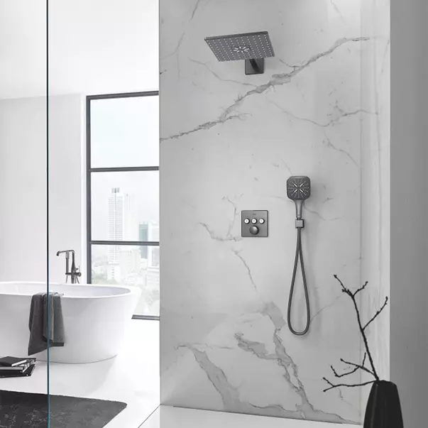 Para de dus Grohe Rainshower SmartActive 130 Cube 3 functii antracit periat Hard Graphite — imaginea 7
