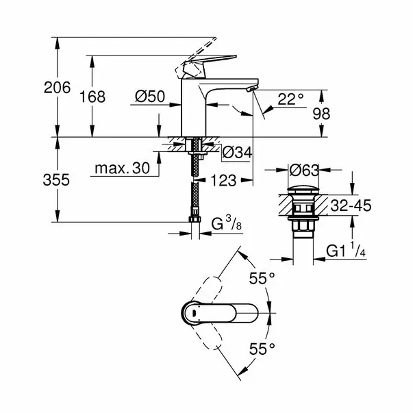 Baterie lavoar Grohe Eurosmart Cosmopolitan M monocomanda 1/2 crom — imaginea 2