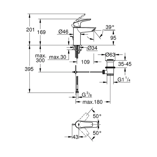 Baterie lavoar Grohe Eurosmart New S monocomanda crom lucios — imaginea 5