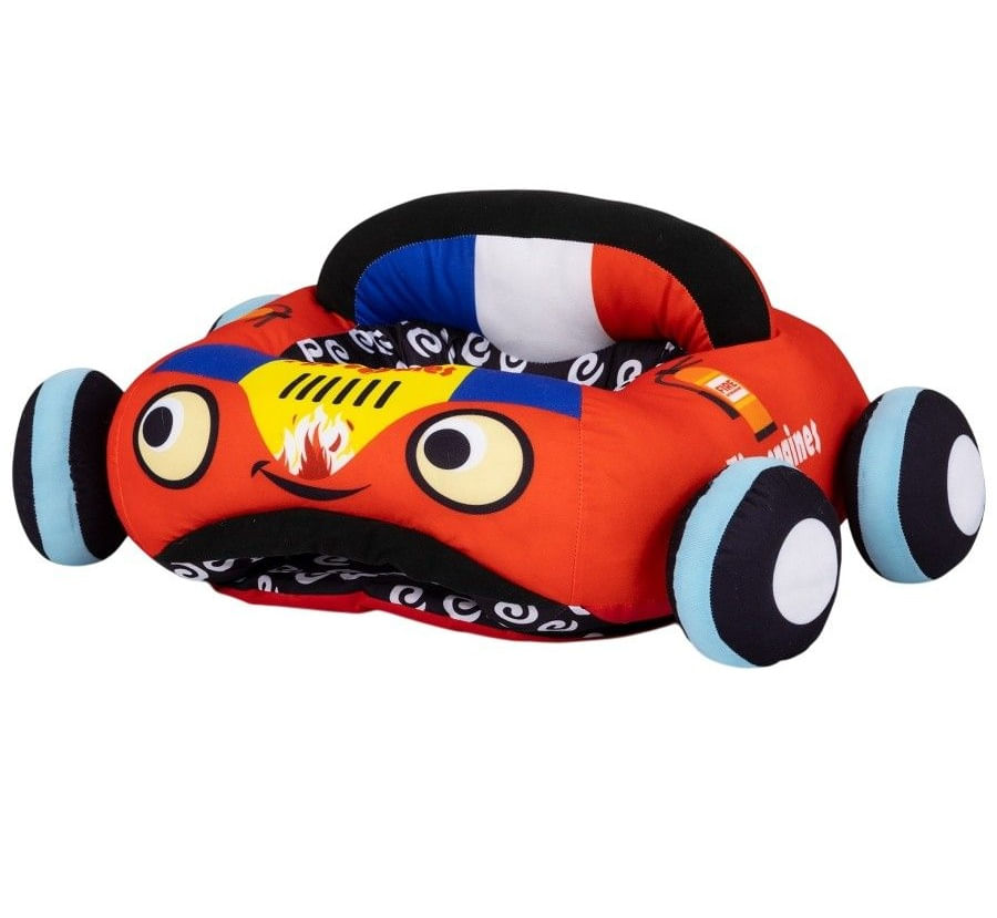 Fotoliu Puf Moale 3in1 pentru Bebelusi, Masina de Pompieri, din Plus, Roti Detasabile, Confortabil pt Sedere, Joaca, +6m — imaginea 3