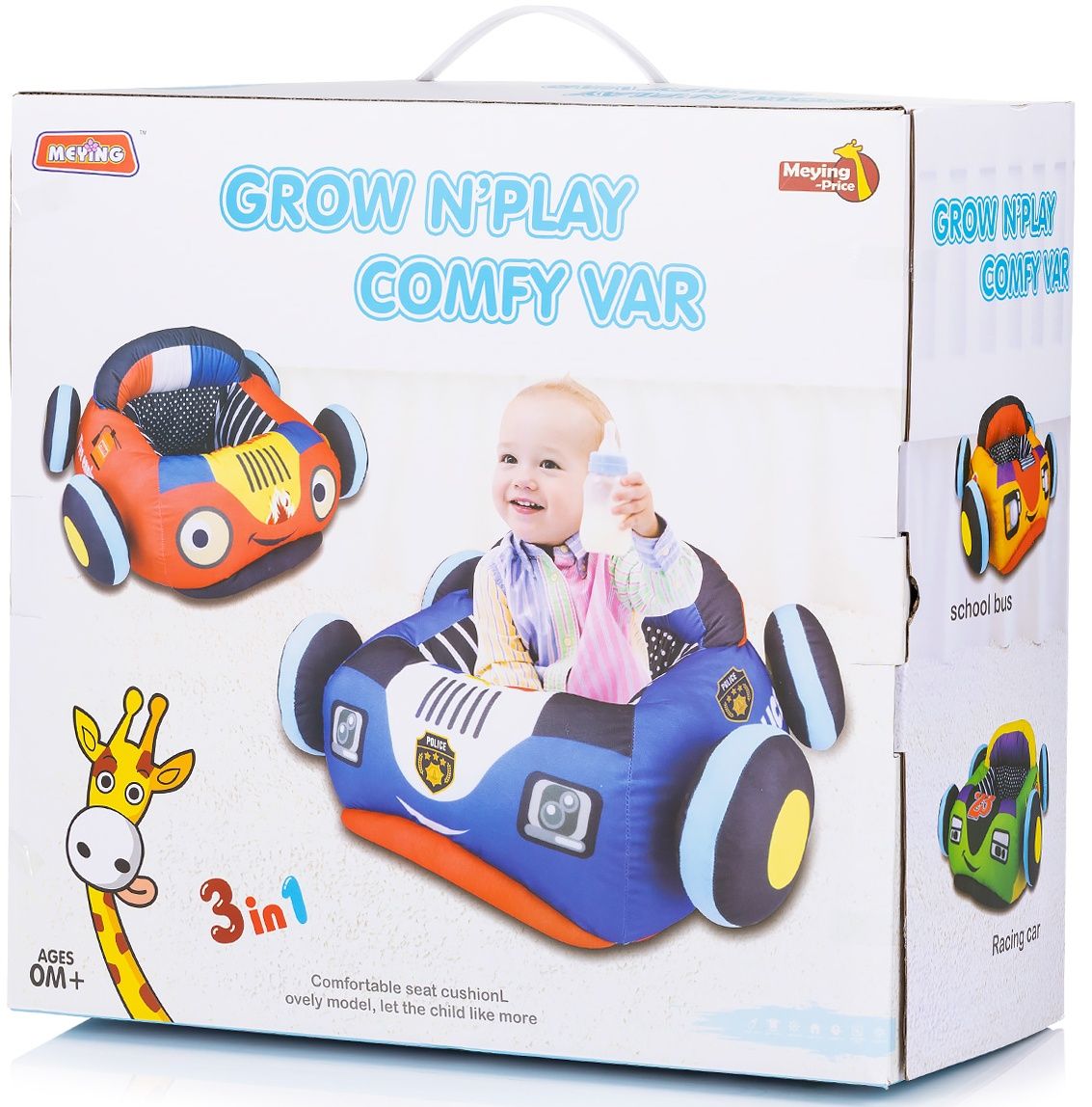 Fotoliu Puf Moale 3in1 pentru Bebelusi, Masina de Pompieri, din Plus, Roti Detasabile, Confortabil pt Sedere, Joaca, +6m — imaginea 5
