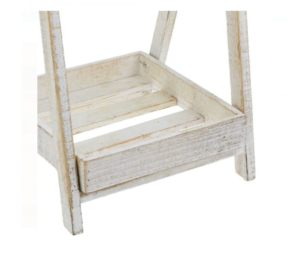 Suport Ghivece din Lemn Alb Vintage cu Doua Nivele si Tabla Neagra, 36x29x80cm — imaginea 3