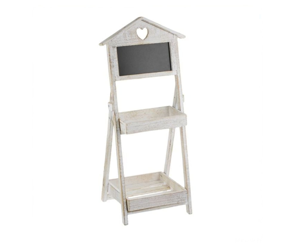 Suport Ghivece din Lemn Alb Vintage cu Doua Nivele si Tabla Neagra, 36x29x80cm — imaginea 4