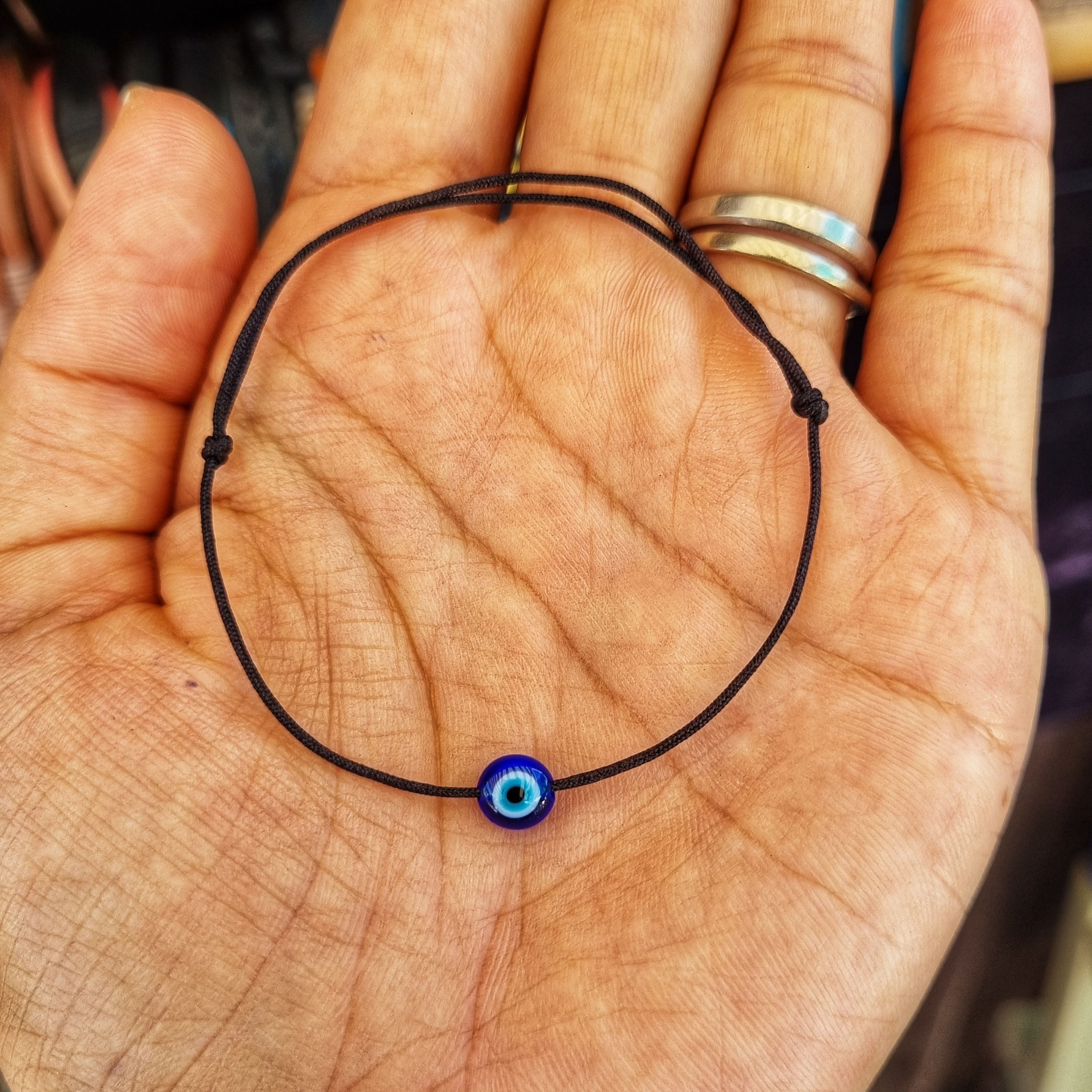 Bratara cu ochi de deochi plat, adult, Wild bracelets, reglabila din snur negru de matase - imagine 4