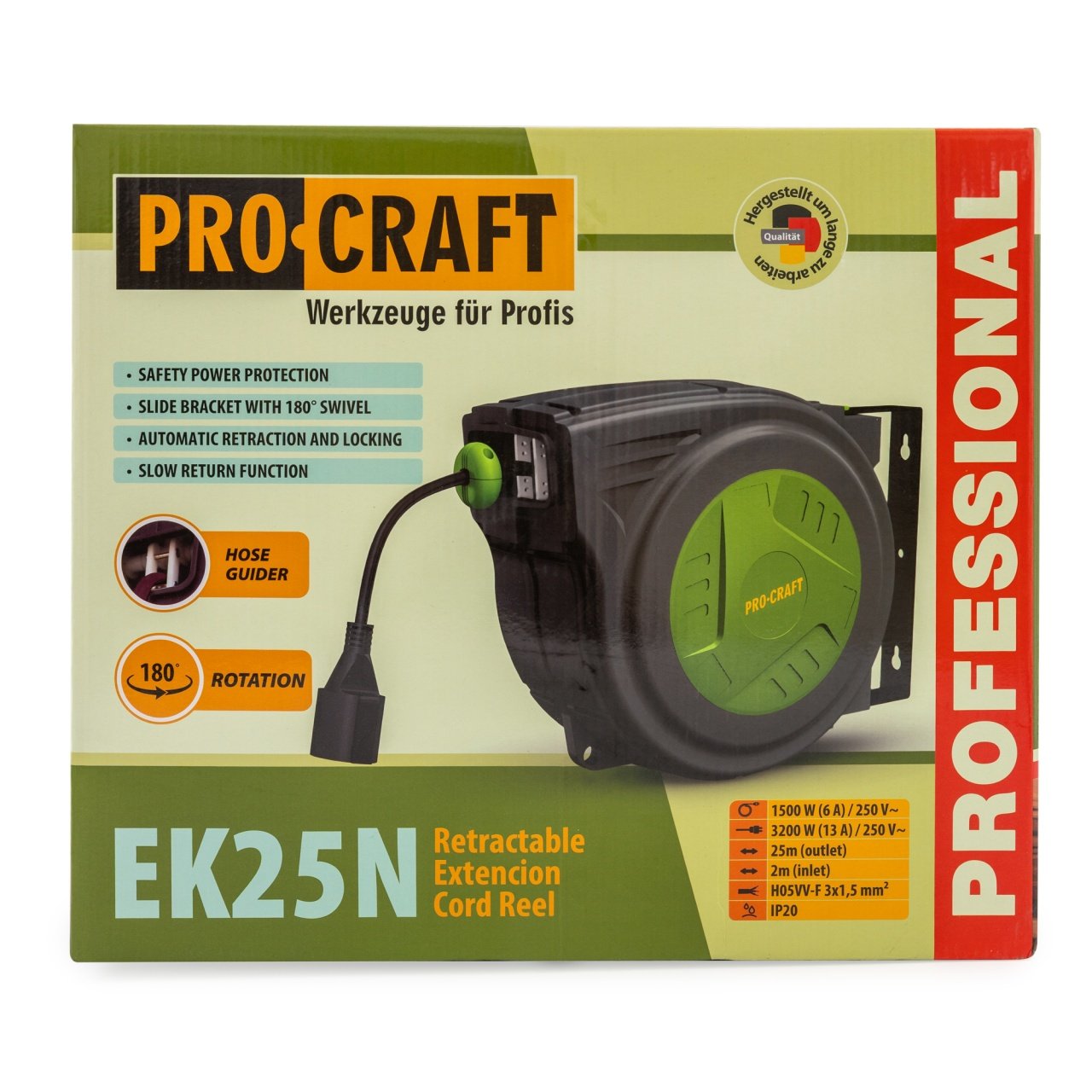 Cablu prelungitor cu tambur automat 25 metri PROCRAFT EK25N