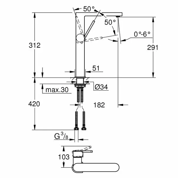 Baterie lavoar inalta Grohe Plus XL monocomanda crom lucios — imaginea 3
