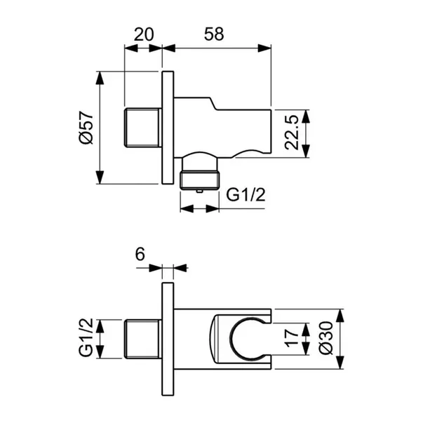 Cot de iesire dus cu suport Ideal Standard Multisuite crom lucios — imaginea 4