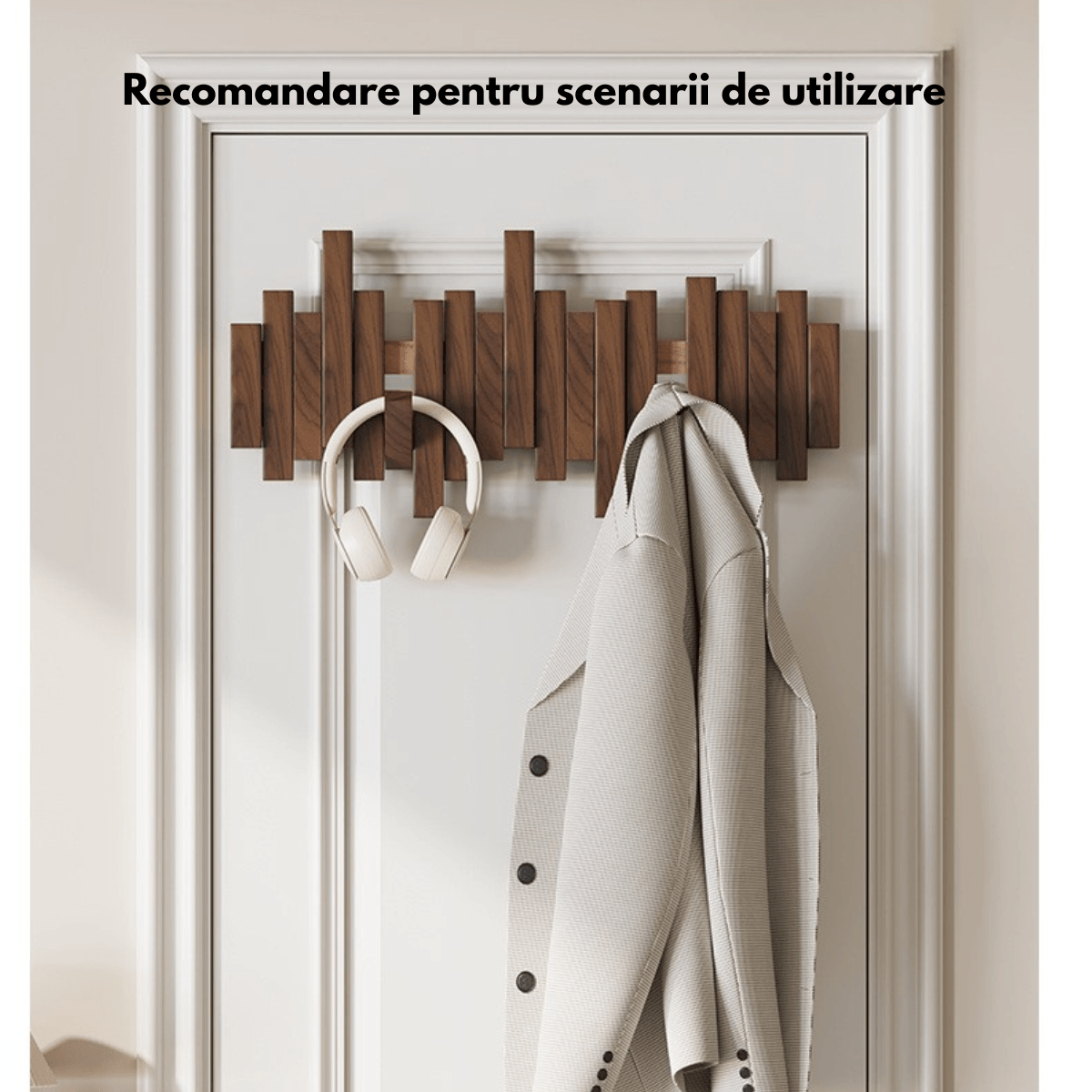 Cuier – Suport perete pentru Haine din Lemn Masiv cu 3 Carlige Ascunse, Design Modern - Montaj Usor, 23 x 20 CM