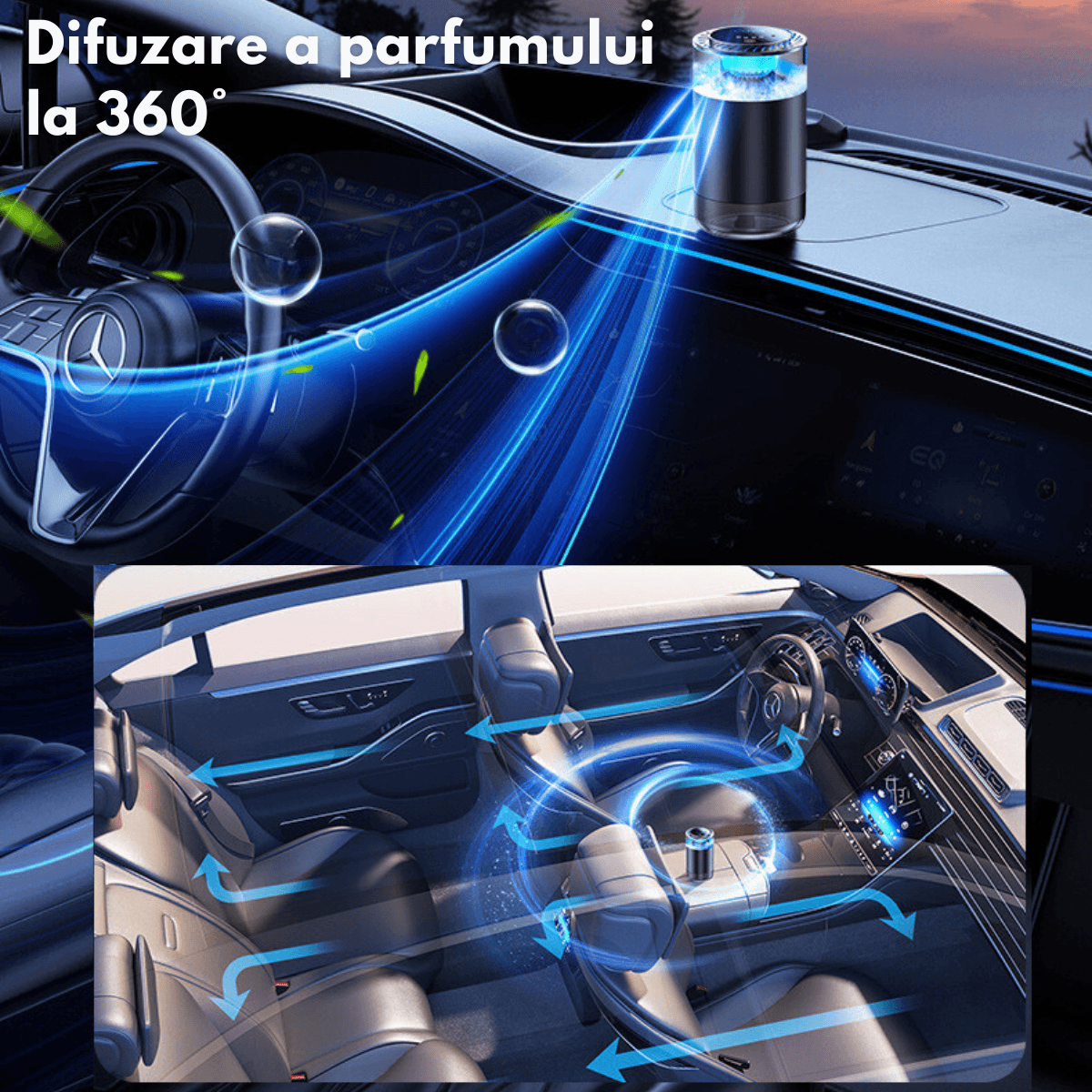 Aparat Profesional de odorizare/ Difuzor parfumare Dasbo®, auto, casa, birou, Portabil cu acumulator 500mAh