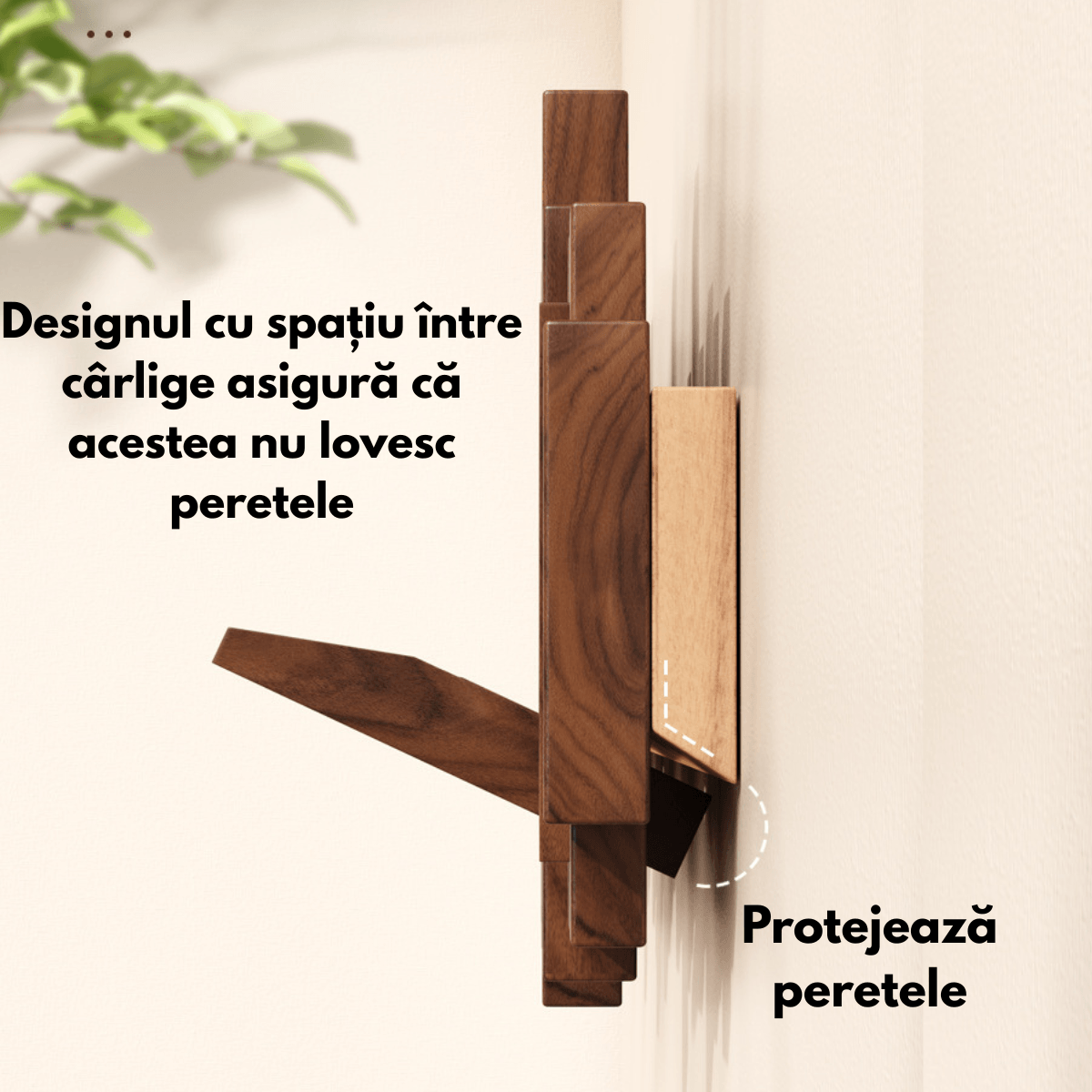 Cuier – Suport perete pentru Haine din Lemn Masiv cu 6 Carlige Ascunse, Design Modern - Montaj Usor, 41x20 CM — imaginea 2