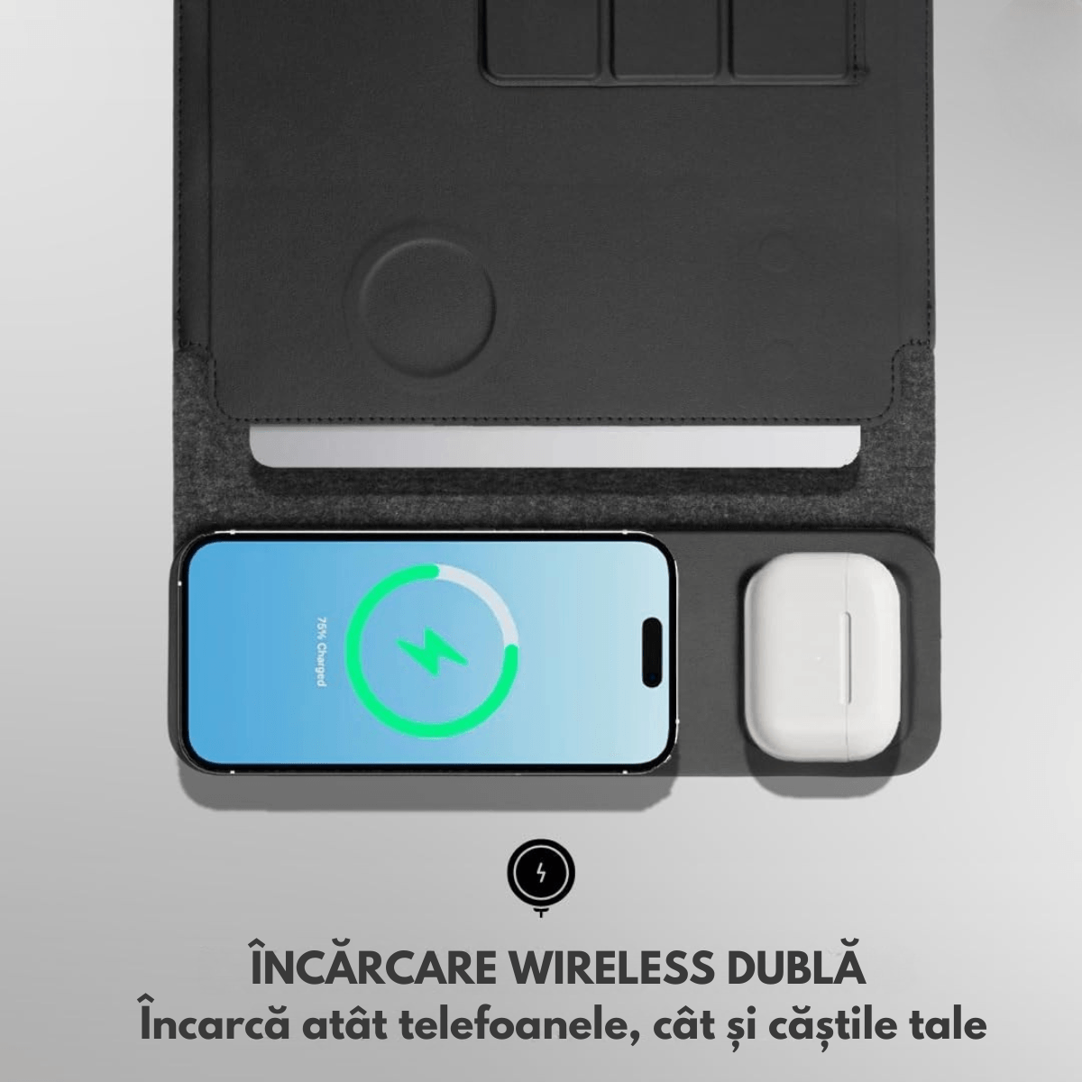 Husa Laptop cu Incarcare dubla Wireless 15W, Protectie 360, Impermeabila, Rezistenta la socuri, 15-16 inch, Pliabil - imagine 5