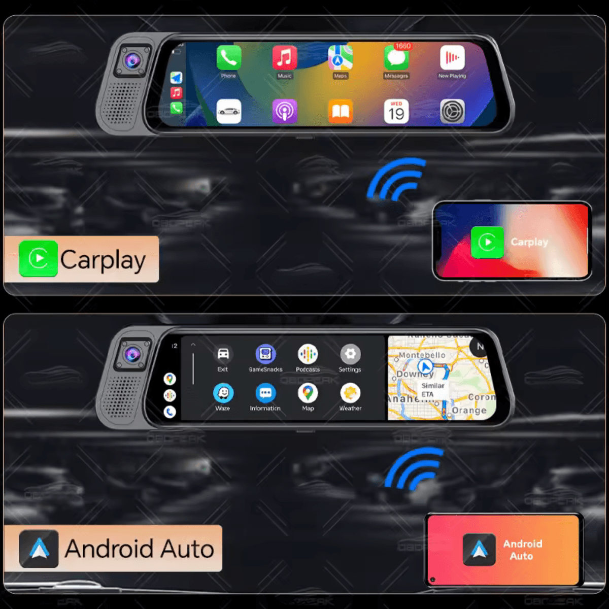 Camera de bord Auto tip Oglinda - Dasbo®, Navigatie Auto cu 3 Camere, Fata 2K + spate si interior 1080P, Carplay - imagine 3