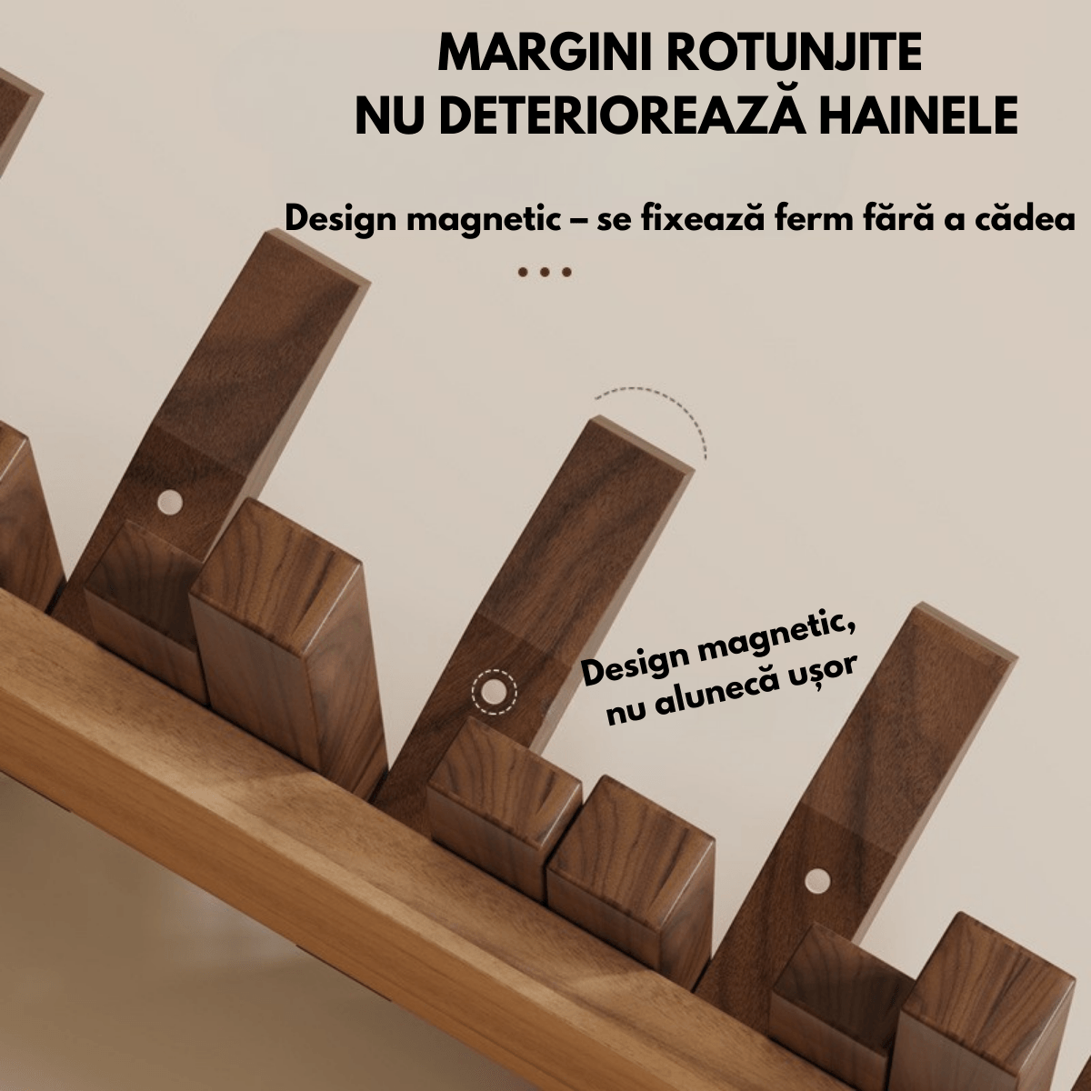 Cuier – Suport perete pentru Haine din Lemn Masiv cu 6 Carlige Ascunse, Design Modern - Montaj Usor, 41x20 CM — imaginea 6