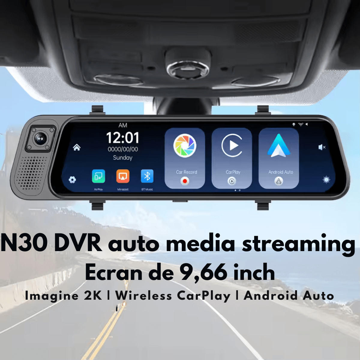 Camera de bord Auto tip Oglinda - Dasbo®, Navigatie Auto cu 3 Camere, Fata 2K + spate si interior 1080P, Carplay - imagine 5