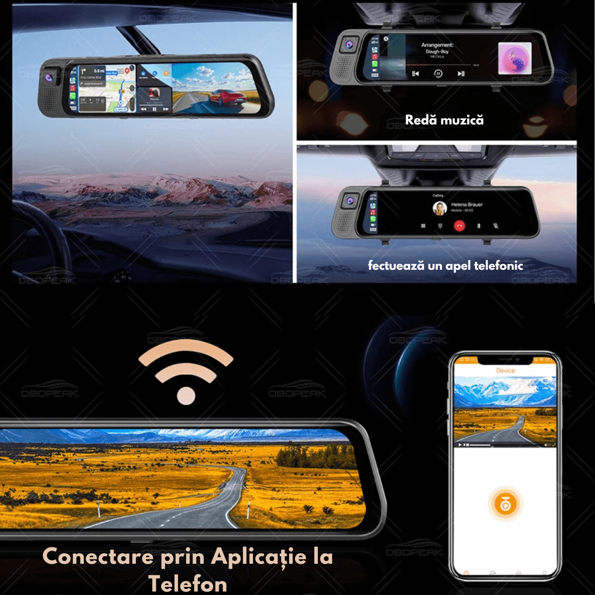 Camera de bord Auto tip Oglinda - Dasbo®, Navigatie Auto cu 3 Camere, Fata 2K + spate si interior 1080P, Carplay - imagine 8