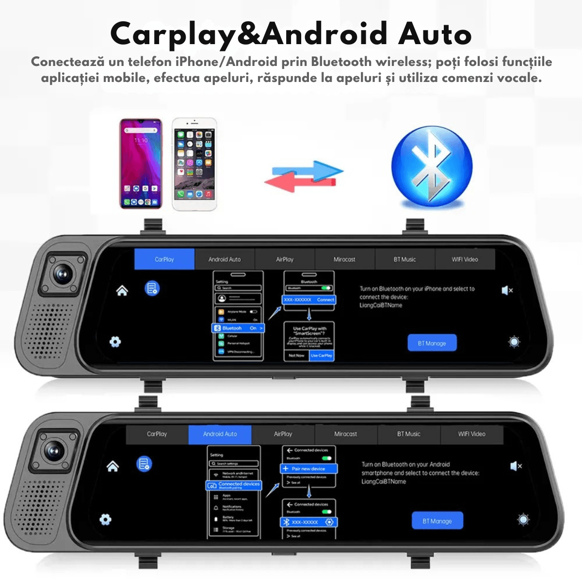 Camera de bord Auto tip Oglinda - Dasbo®, Navigatie Auto cu 3 Camere, Fata 2K + spate si interior 1080P, Carplay - imagine 9