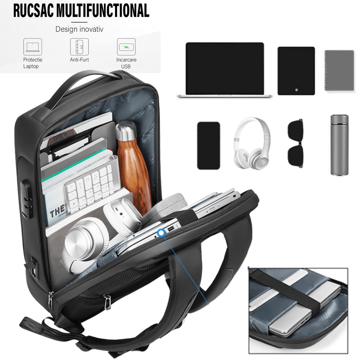 Rucsac elegant impermeabil multifunctional Dasbo®, pentru laptop sau calatorii,rezistent la uzura cu protectie, Antifurt - imagine 6