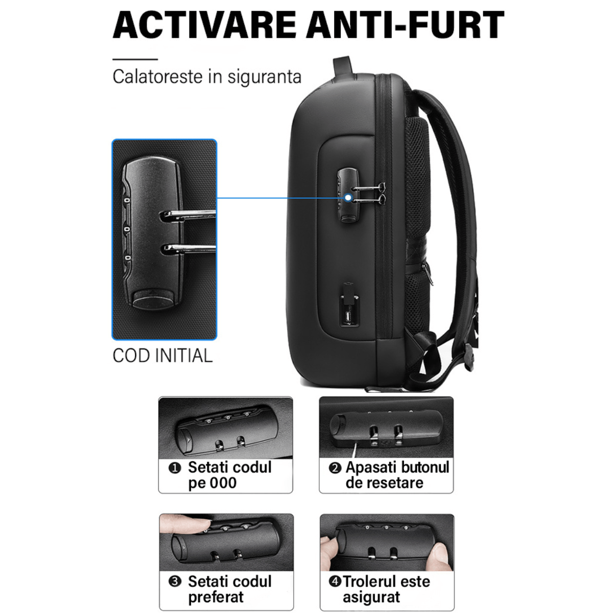 Rucsac elegant impermeabil multifunctional Dasbo®, pentru laptop sau calatorii,rezistent la uzura cu protectie, Antifurt - imagine 8