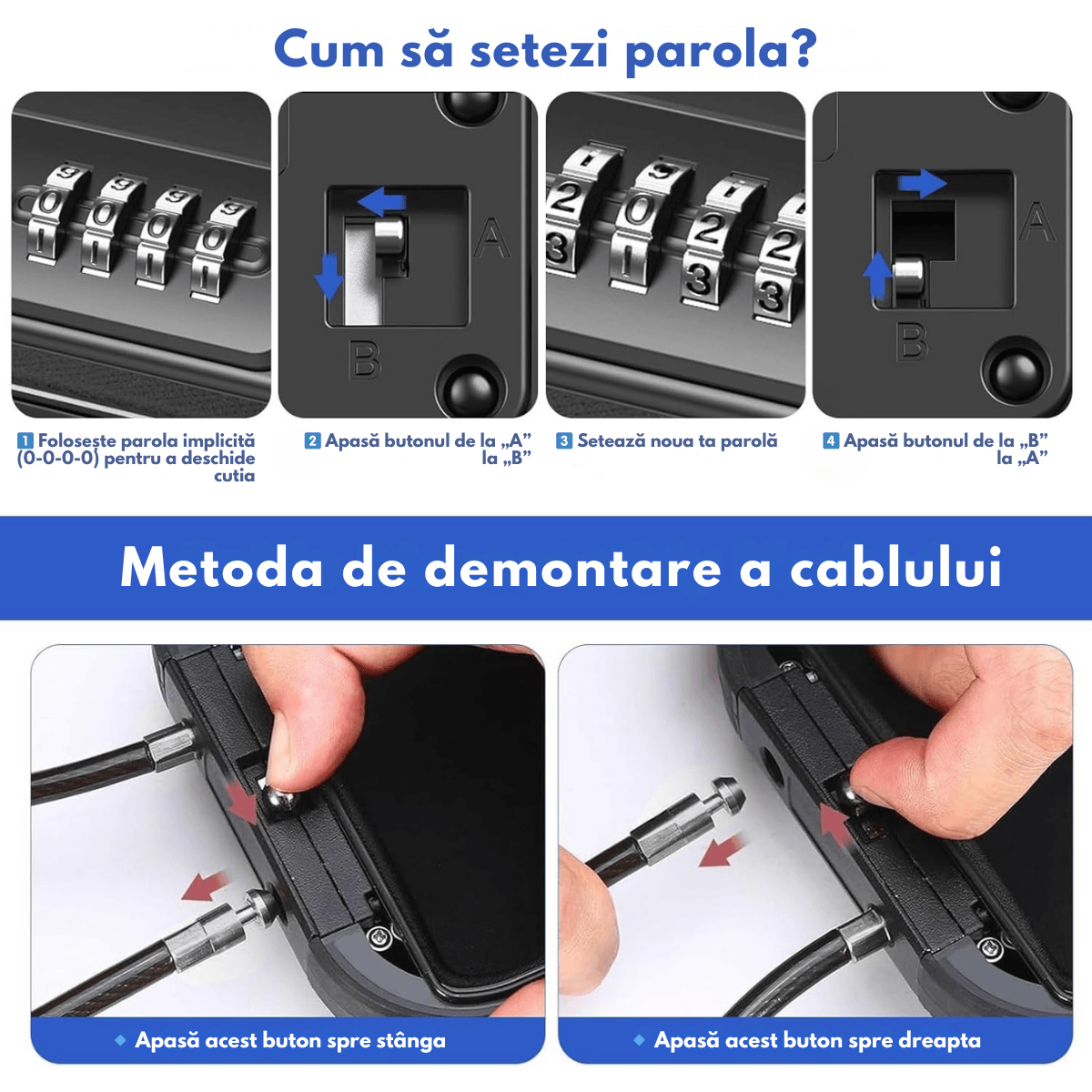 Seif Portabil Antifurt cu Cod Numeric, Dasbo®, Caseta de Valori Impermeabila cu sistem de blocare, Cablu de siguranta