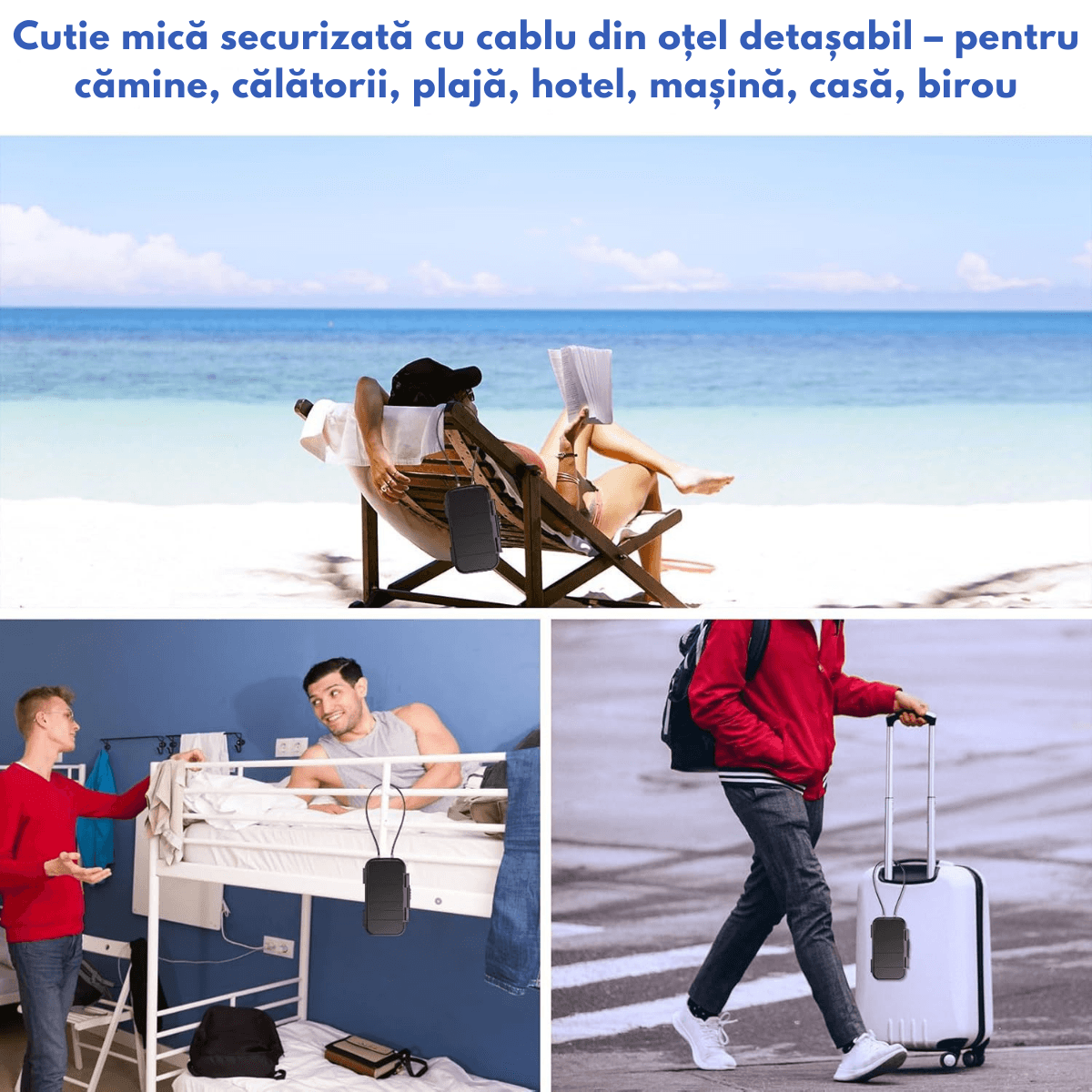 Seif Portabil Antifurt cu Cod Numeric, Dasbo®, Caseta de Valori Impermeabila cu sistem de blocare, Cablu de siguranta