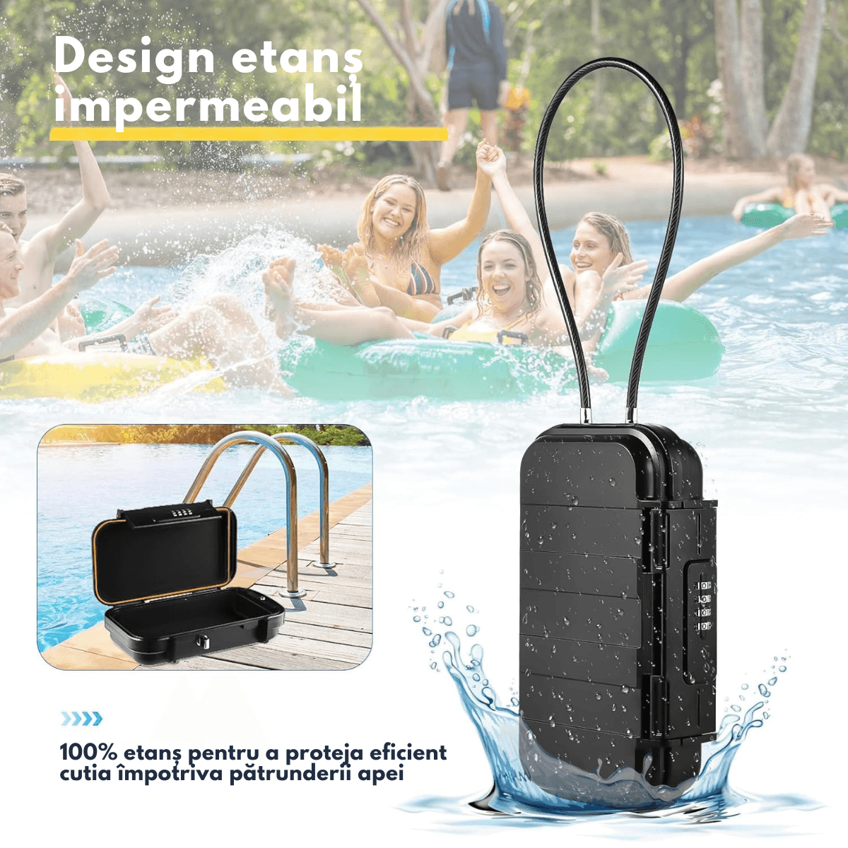 Seif Portabil Antifurt cu Cod Numeric, Dasbo®, Caseta de Valori Impermeabila cu sistem de blocare, Cablu de siguranta