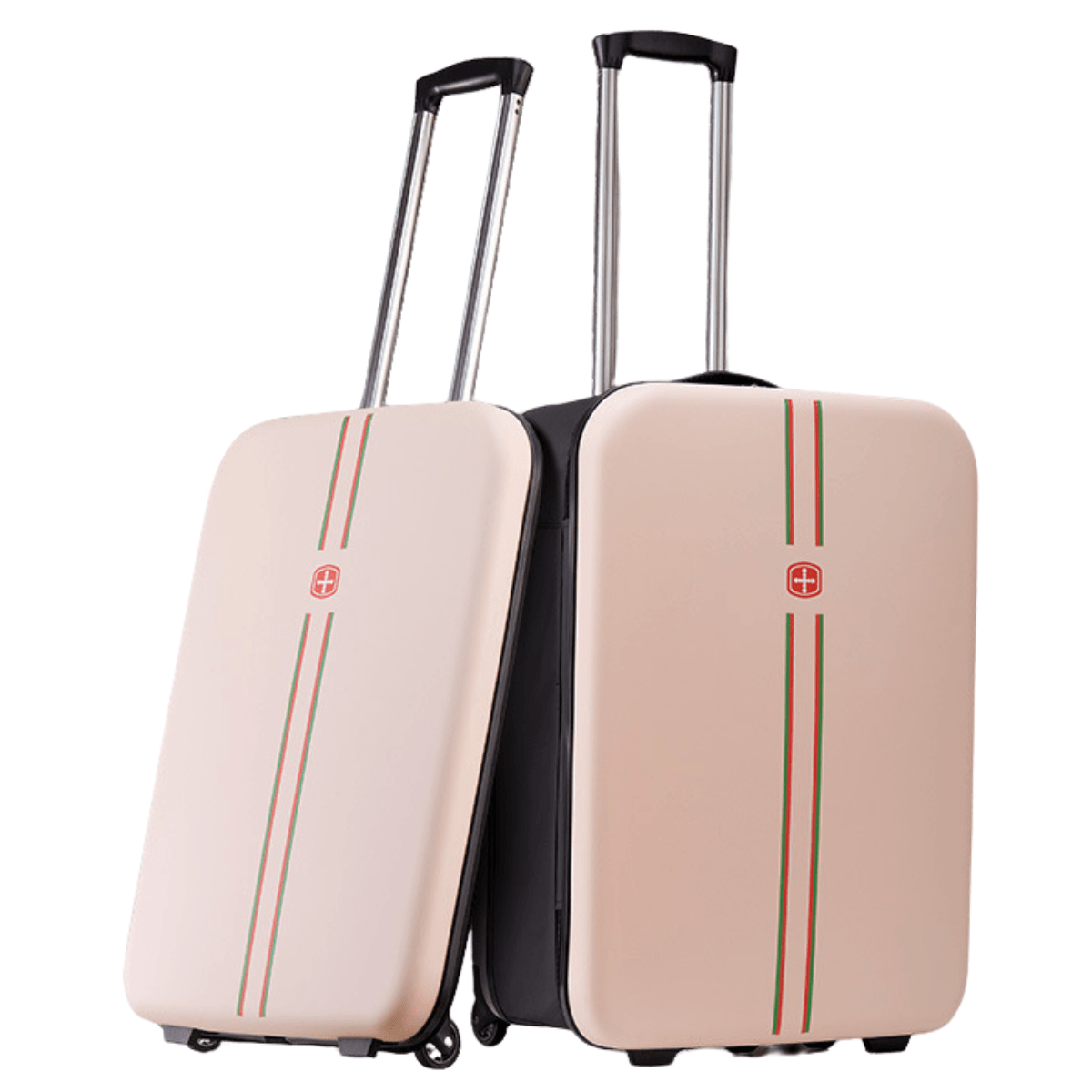 Troler pliabil mare de calatorie, Dasbo®, carcasa dura material ABS si PC rezistent la apa, 2 roti, roz 65x25x40cm
