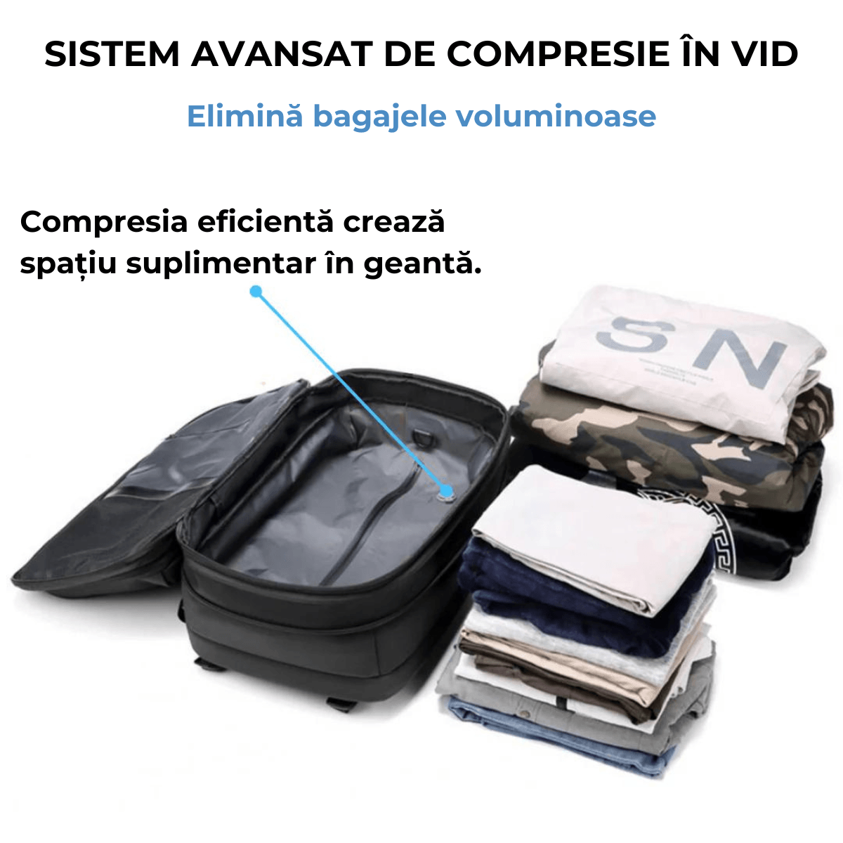 Rucsac de calatorie cu Vacuum DASBO, Bagaj de mana multifunctional, Impermeabil, Extensibil, Multiple compartimente,60 L - imagine 3